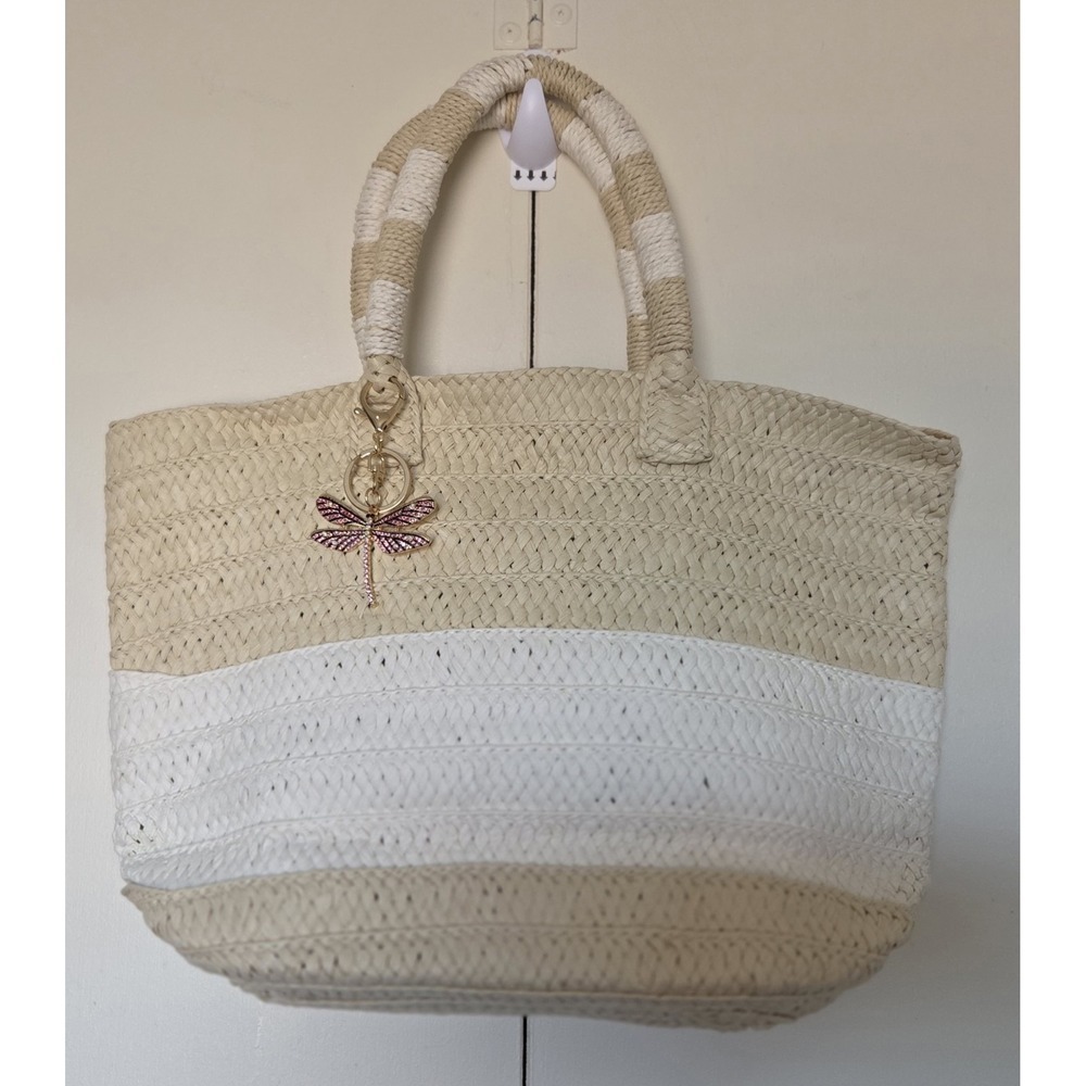 ALTRU Woven Straw Tote Bag/added Charm Tan & Beige~Excellent Pre-owned Condition